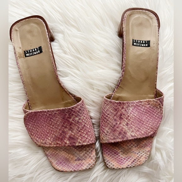 Stuart Weitzman | Y2K Pink Snakeskin Kitten Heels - Picture 1 of 5